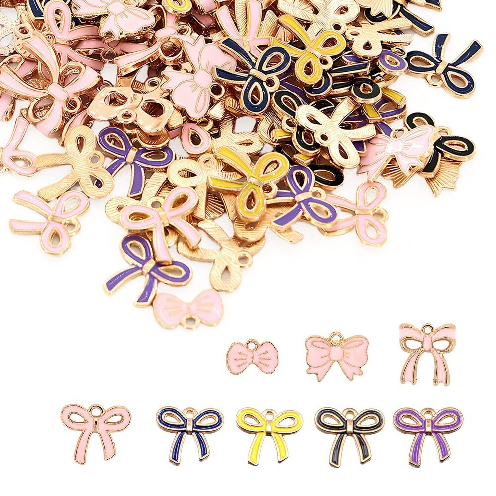 9448 Bow Charms For Jewelry Making, Bulk Cute Bows Enamel Beads Suitable
